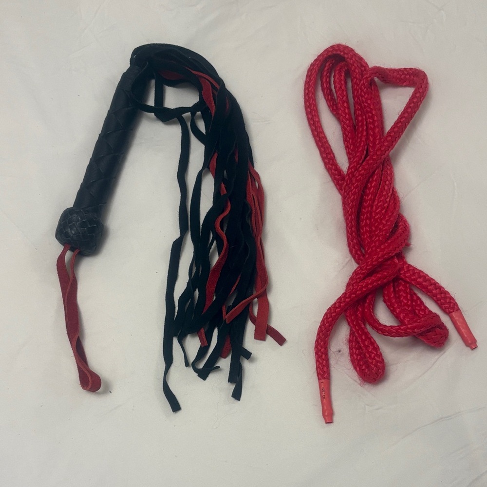 Suede Cat-O-Ninetails whip with Red Rope